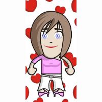 female avatar image - pink t-shirt, heart background